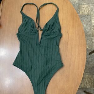 Plunge neck one piece swimsuit
